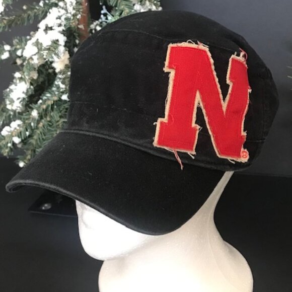 NEBRASKA CORNHUSKERS DISTRESSED BLACK CAP RED *N* PATCH CONDUCTORS HAT BY LEGACY - Picture 1 of 10